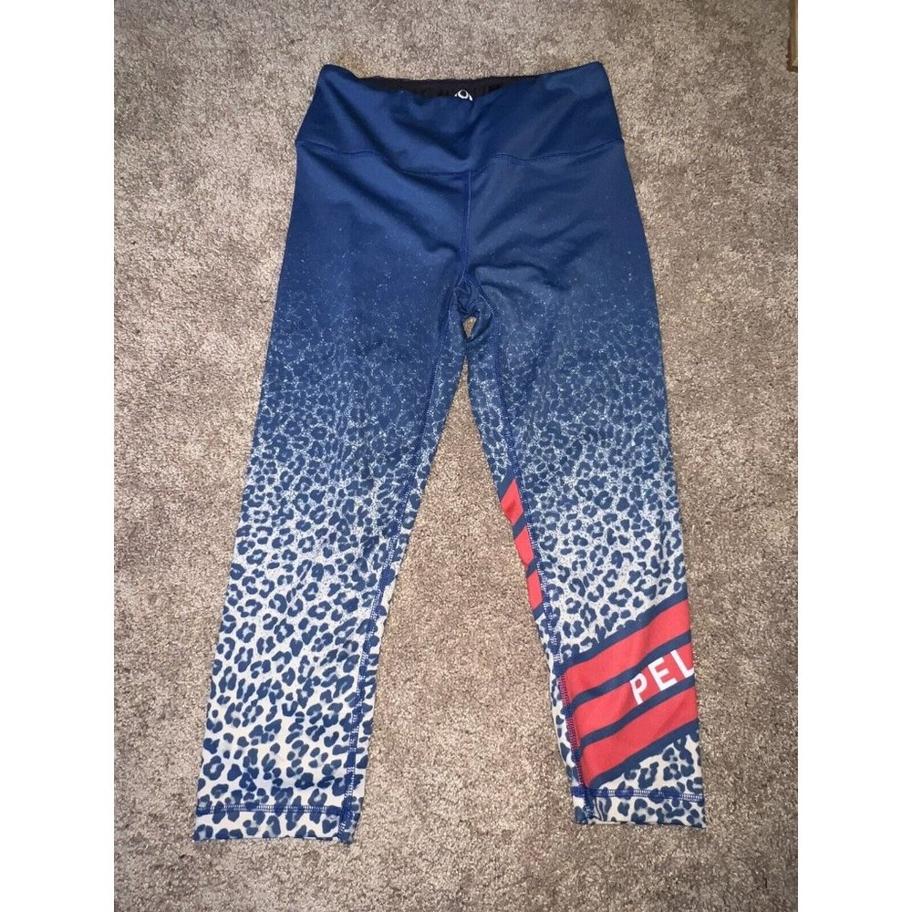 Kali X Peloton Cropped Leggings Blue Leopard Print Athletic Workout‎ Size Medium